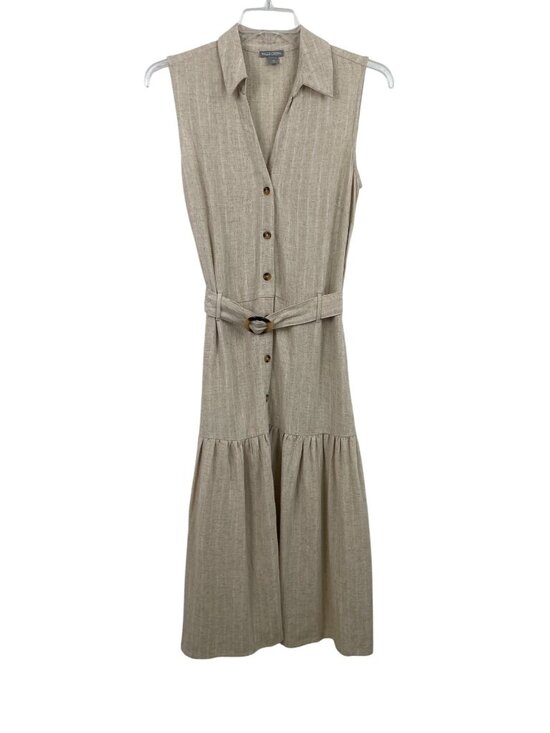 Falls Creek Dresses & Skirts - Falls Creek Sleeveless Beige Button-Front Midi Dress w/Belt Size Womens MED